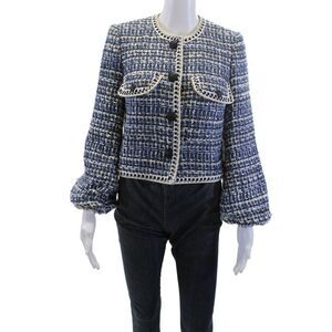 Veronica Beard Women Blue Check Blazer Button Front Long Sleeve Size 2